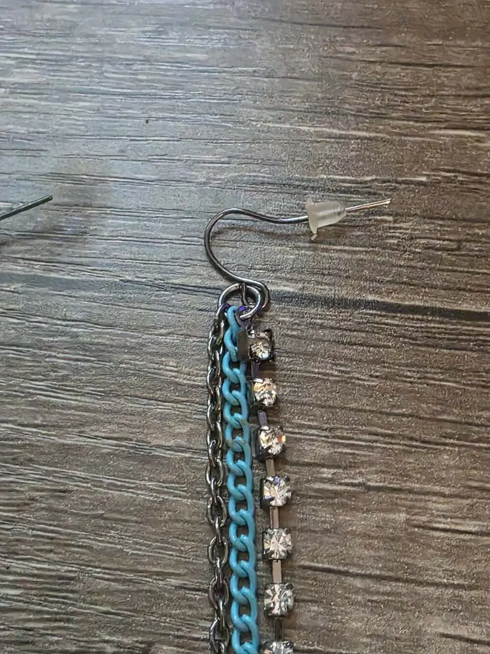 Turquoise Enamel and Rhinestone Multi-Chain Dangle Earrings